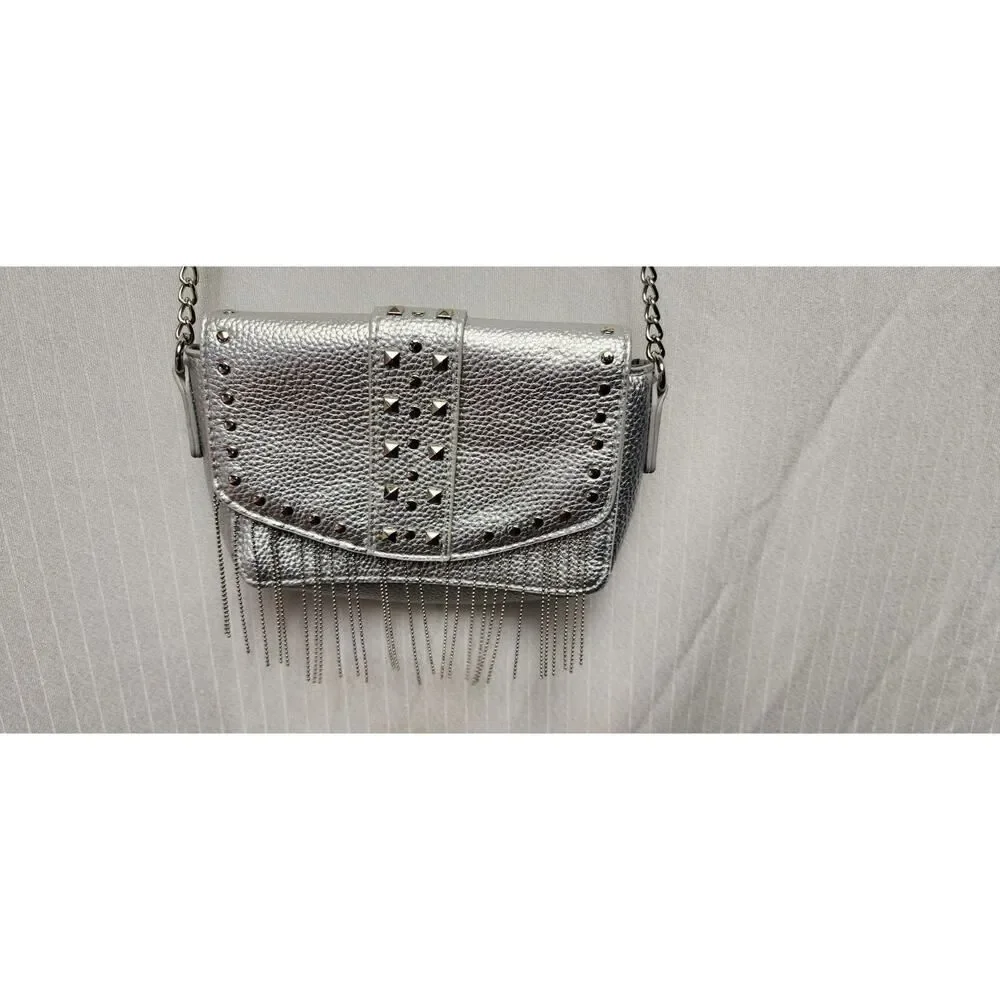 Justice Girls Silver Studded Crossbody Purse Bag With Adjustable Chain Strap